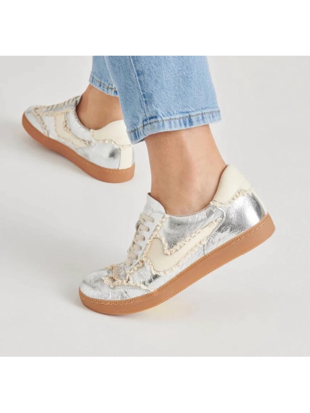 Dolce Vita Silver and Cream Low-Top Sneakers